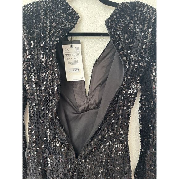 ZARA SEQUINED VELVET BLAZER DRESS NWT Size XS - Picture 10 of 15